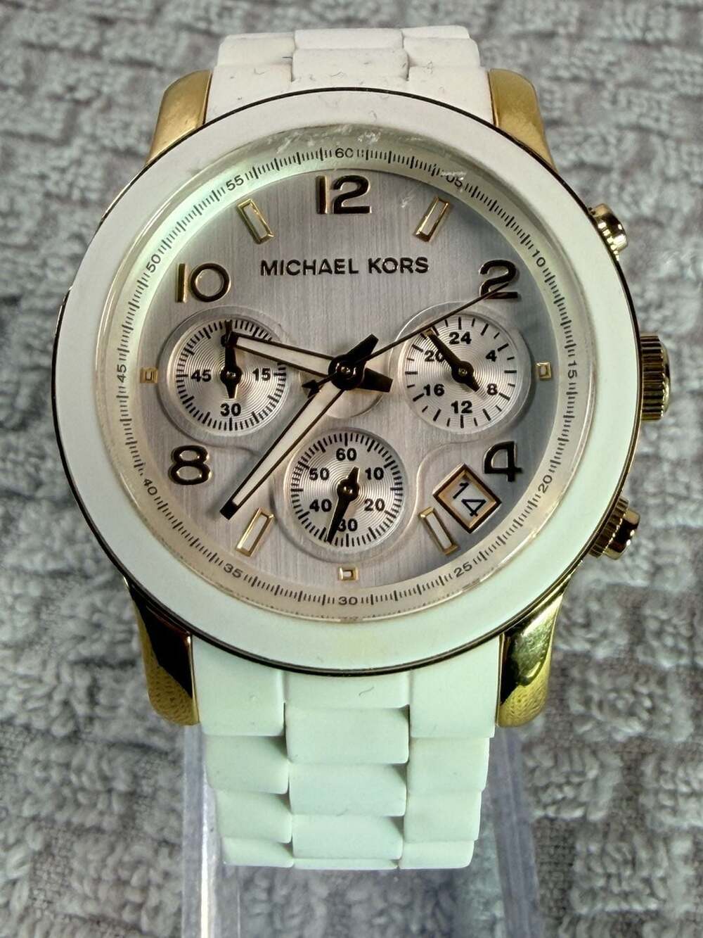 Michael Kors MK5145 Women's Chronograph White Silicone and Gold-Tone Watch